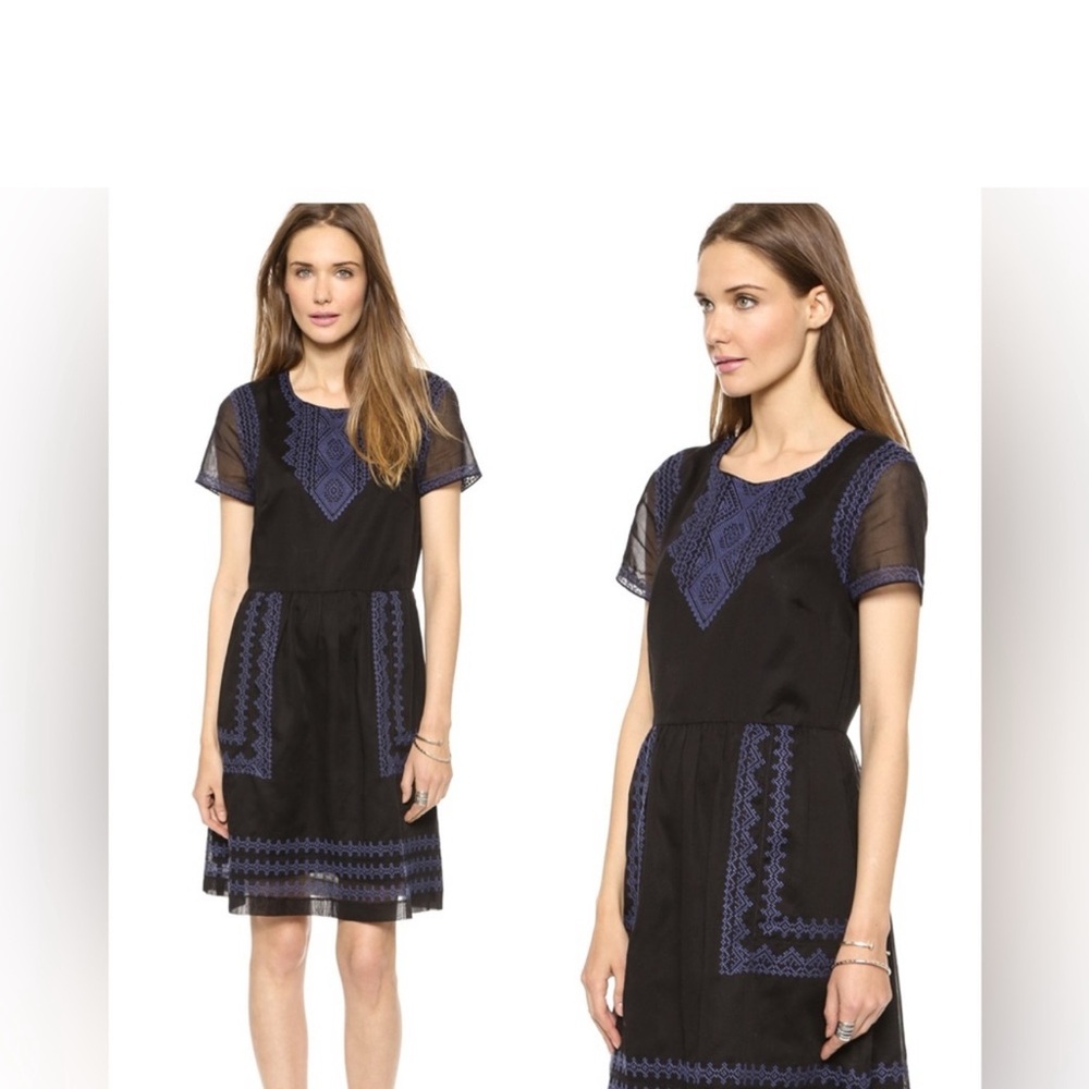 Madewell Black and Blue Embroidered Dress